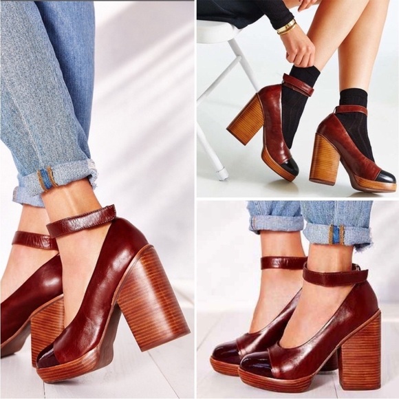 Jeffrey Campbell Rothes Cap Toe Platform Anke Strap Heels Brown Black Leather 10 - Picture 9 of 12